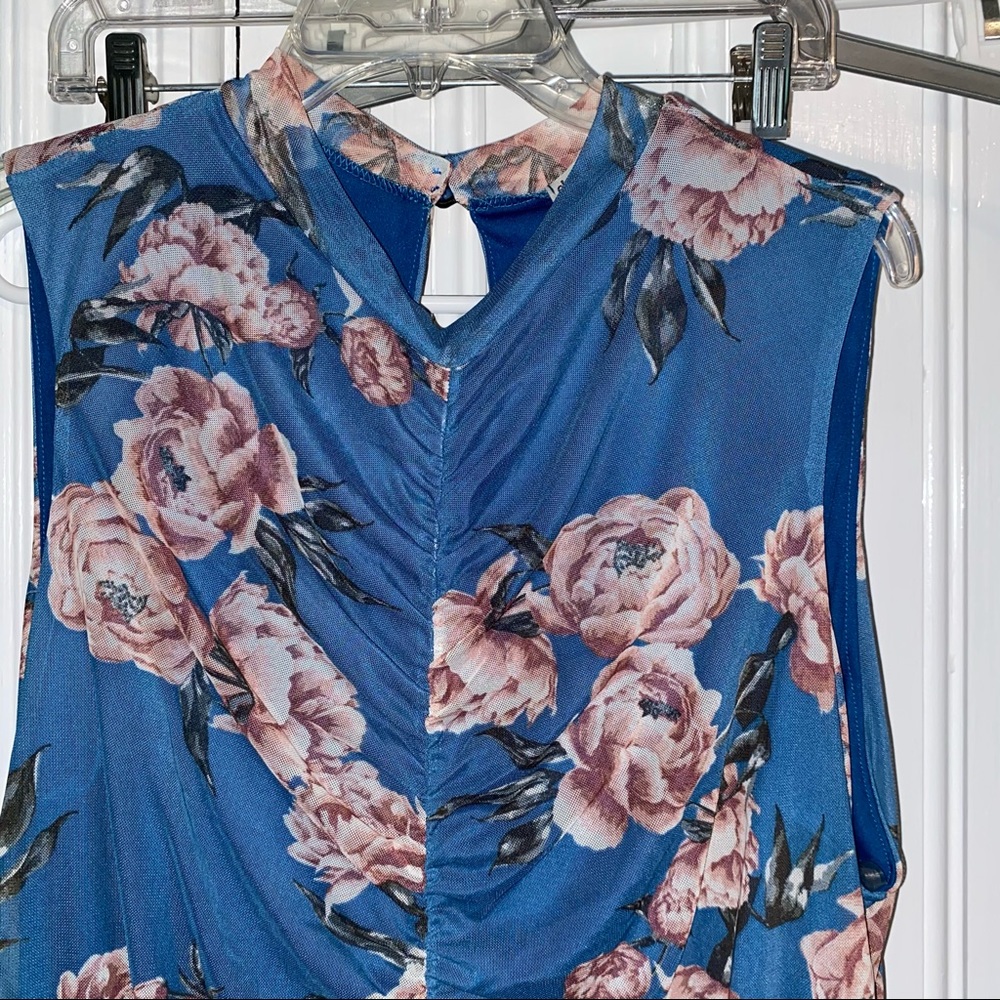 Charlotte Russe Blue Dress with Pink Floral Design - Picture 2 of 10